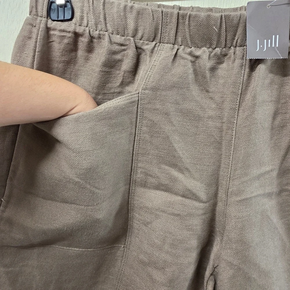 J. Jill Beechnut Brown Linen Rayon Blend Elastic Waist Patch Pocket Shorts S NEW